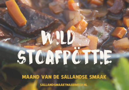 Close-up van een wildstoofpotje met groenten, gepromoot als onderdeel van de maand van de Sallandse smaak.