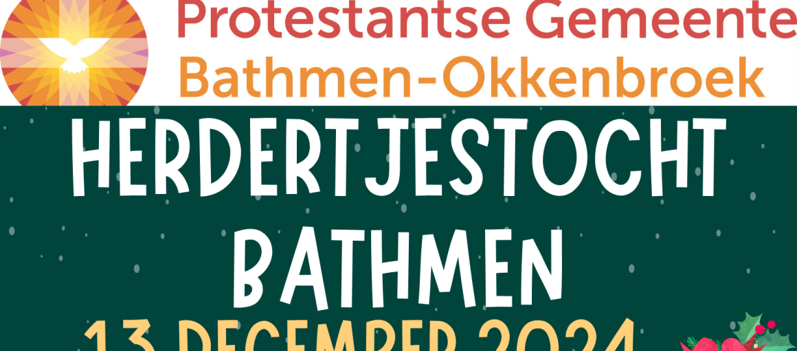 Affiche voor de Herdertjestocht Bathmen op 13 december 2024, met starttijden en kerstversiering.