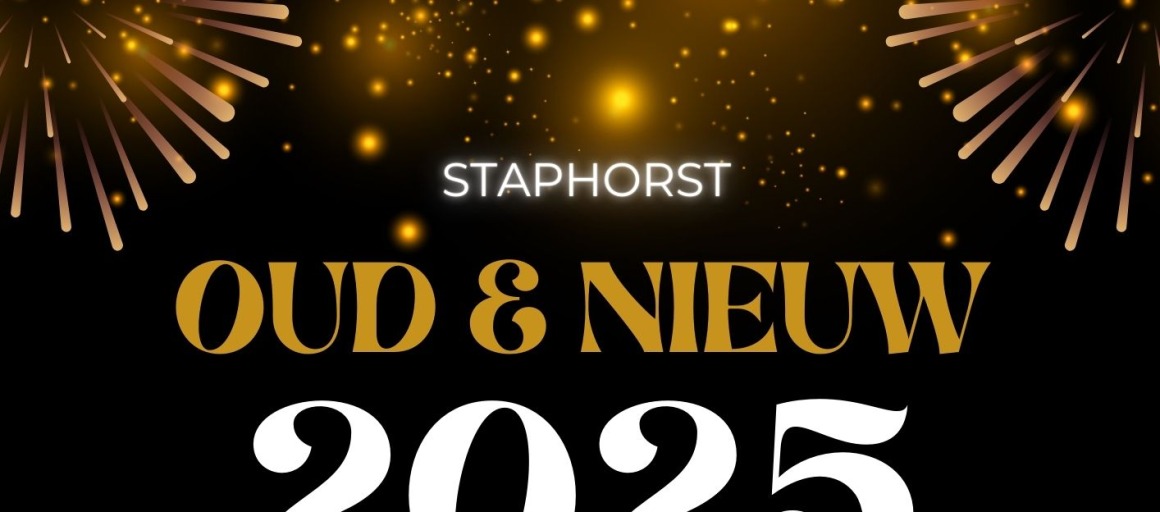 Poster voor Oud & Nieuw 2025 feest met DJ Roelof in Staphorst; leeftijd 16+, tickets €17,95.