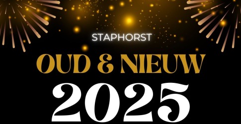 Poster voor Oud & Nieuw 2025 feest met DJ Roelof in Staphorst; leeftijd 16+, tickets €17,95.