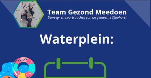 Poster voor Waterplein op 26 maart in zwembad de Broene ‘eugte, voor kinderen met zwemdiploma.