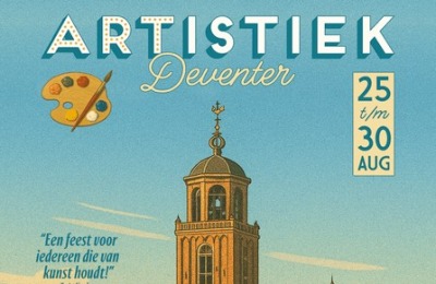 Affiche voor Artistiek Deventer, een kunstfestival met teken- en schilderworkshops in Deventer.