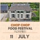 Flyer van het Chop Chop Food Festival op 11 juli bij Olde Vechte Group, Ommen, met gratis eten en muziek.