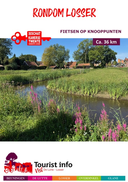 Fietsroute rond Losser van circa 36 km met natuur, water en kleurrijke bloemen in het Twentse landschap.