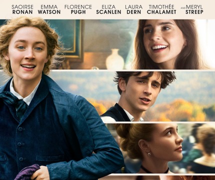 Filmposter van 'Little Women' met hoofdpersonages en namen van de cast, geregisseerd door Greta Gerwig.