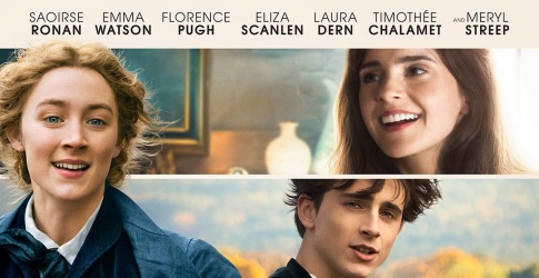 Filmposter van 'Little Women' met hoofdpersonages en namen van de cast, geregisseerd door Greta Gerwig.