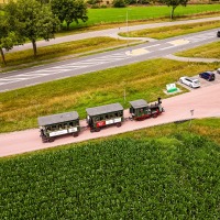 Treintje Bello rijdt door het groene landschap van Holten