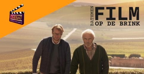 Affiche voor de film 'Champagne' met twee mannen wandelend in Frankrijk, vertoning op 19 september.